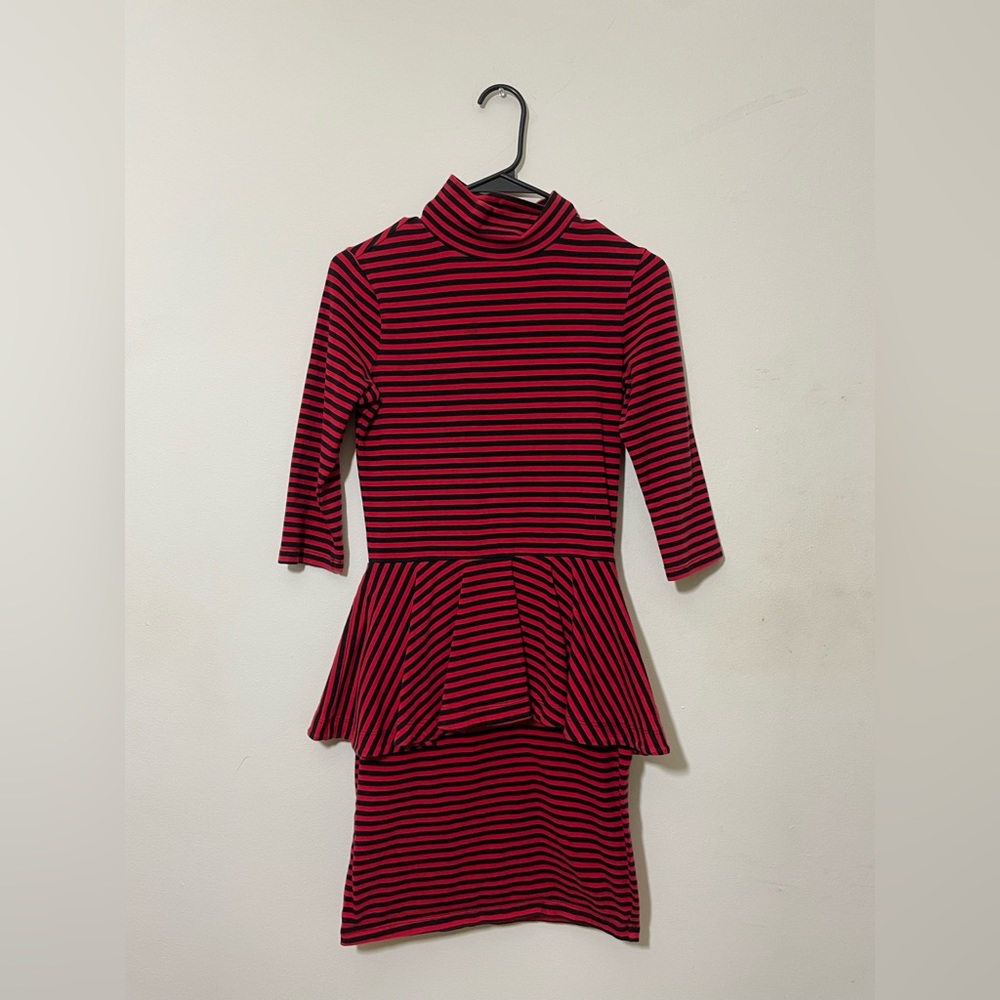 Vintage Betsey Johnson Red and Black Striped Peplum Mini Dress